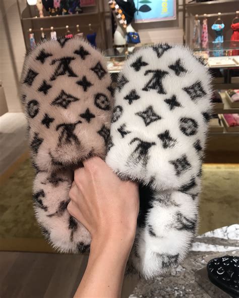 louis vuitton mink fur slides|Louis Vuitton slippers.